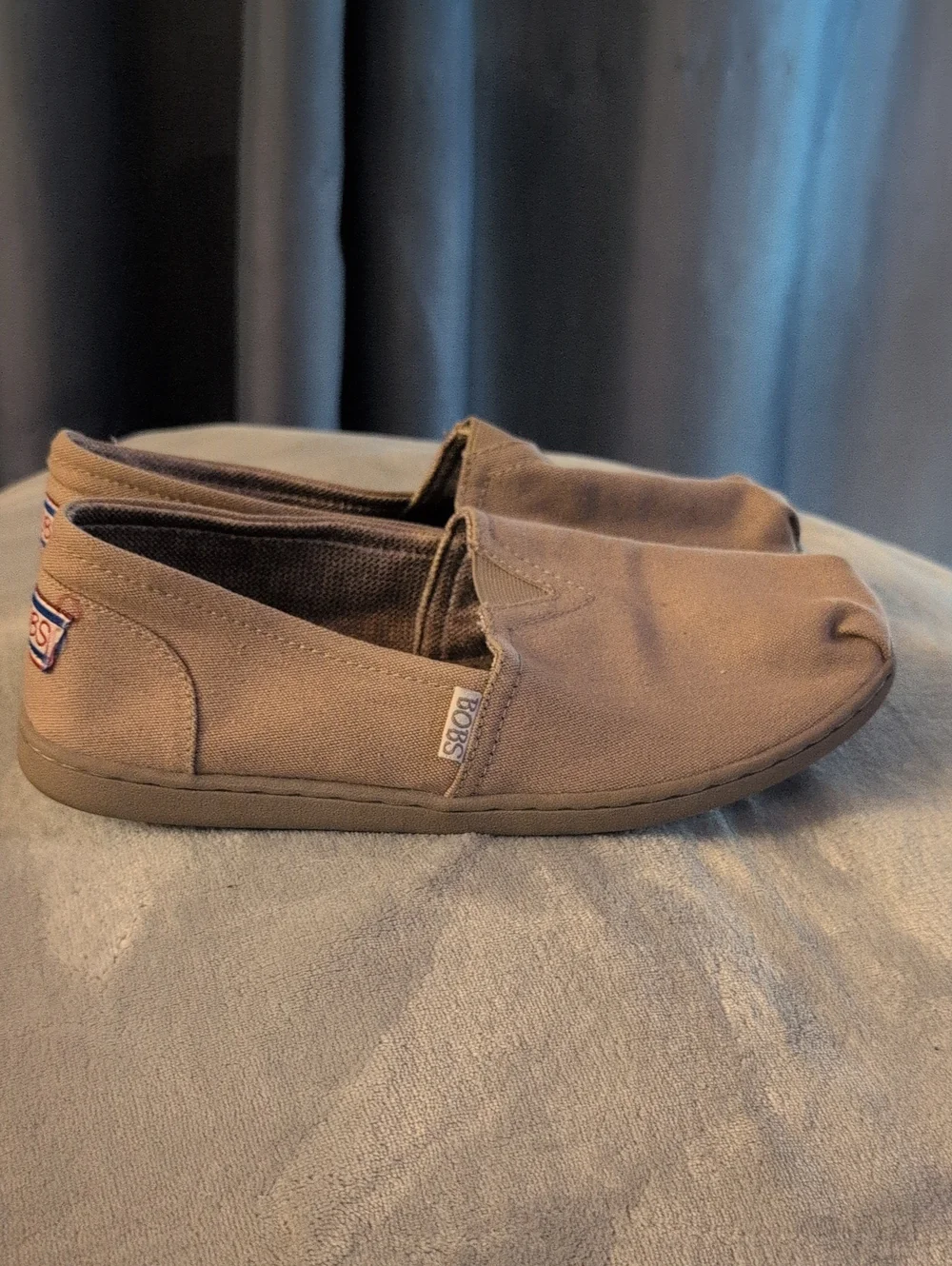 BOBS from Skechers Taupe Canvas Slip-On Loafers